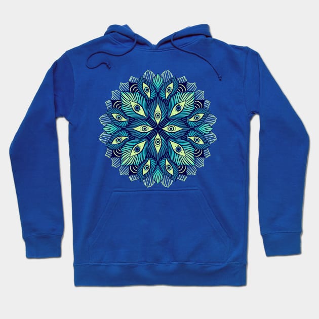 Trippy Eyes: Trippy Blue Spooky Floral Fantasy Hoodie by Boriana Giormova